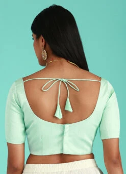 Turquoise Blue Silk Solid Stitched Readymade Blouse Party Wear -C Bazaar Shop turquoise blue silk solid stitched readymade blouse blspfb237tb b