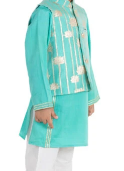 Turquoise Chanderi Cotton Bandi Set Party Wear