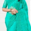 Turquoise Embroidered Net Saree Party Wear