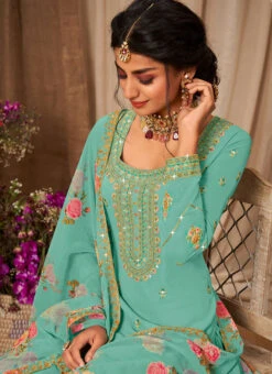 Turquoise Faux Georgette Embroidered Digital Print A Line Lehenga Party Wear 7 Turquoise Faux Georgette Embroidered Digital Print A Line Lehenga Party Wear -C Bazaar Shop turquoise faux georgette embroidered digital print a line lehenga ghsli2142935 b