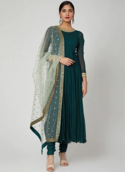 Turquoise Georgette Embroidered Anarkali Suit Party Wear -C Bazaar Shop turquoise georgette embroidered anarkali suit sldvc137 u