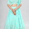 Turquoise Georgette Thread And Sequins Umbrella Lehenga Party Wear