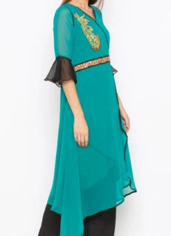 Turquoise Green Georgette Embroidered Kurta Palazzo Set After Six Wear
