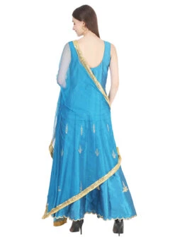 Turquoise Raw Silk Embroidery Anarkali Suit Party Wear -C Bazaar Shop turquoise raw silk embroidery anarkali suit slkifh9900538 b