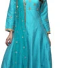 Turquoise Taffeta Gold Thread Work Anarkali Suit Party Wear