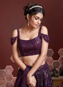 Violet Net Sequins Designer Lehenga Choli Festive Wear -C Bazaar Shop violet net sequins designer lehenga choli ghsak4286104 b