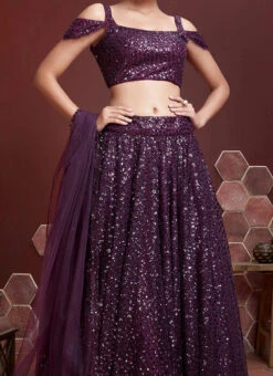 Violet Net Sequins Designer Lehenga Choli Festive Wear