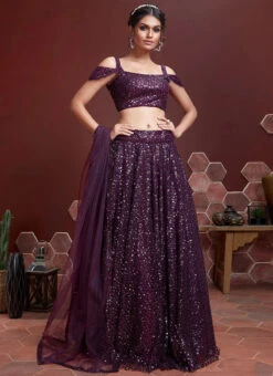 Violet Net Sequins Designer Lehenga Choli Festive Wear -C Bazaar Shop violet net sequins designer lehenga choli ghsak4286104 u