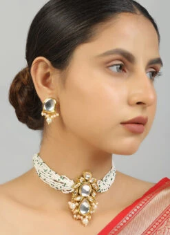 White Alloy Kundan Necklace Wedding Wear 5 White Alloy Kundan Necklace Wedding Wear -C Bazaar Shop white alloy kundan necklace jynsdfemkd011 b
