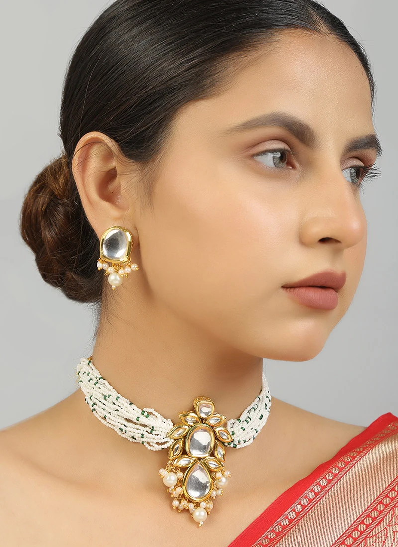 White Alloy Kundan Necklace Wedding Wear 3 White Alloy Kundan Necklace Wedding Wear - Image 3