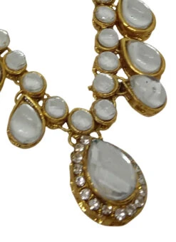 White Alloy Kundan Necklace Set With Earrings N Mangtika Party Wear