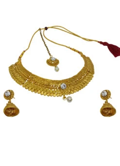 White Alloy Necklace Set With Earrings N Mangtika Party Wear -C Bazaar Shop white alloy necklace set with earrings n mangtika jysmvd10866 b