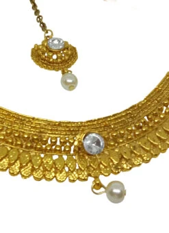 White Alloy Necklace Set With Earrings N Mangtika Party Wear