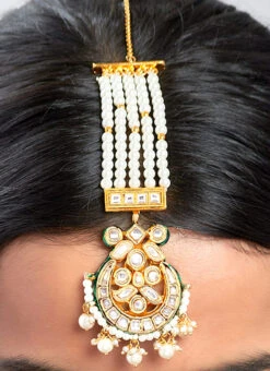 White Alloy Pearl Mangtikka Party Wear -C Bazaar Shop white alloy pearl mangtikka hejmjbr35 b