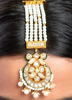 White Alloy Pearl Mangtikka Party Wear