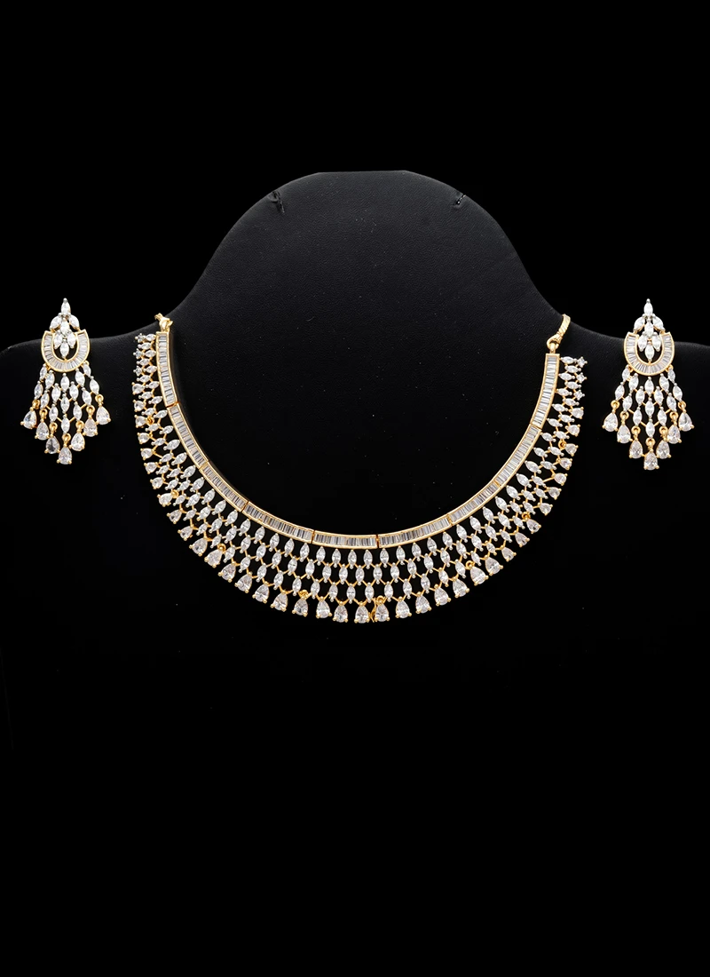 White Alloy Stone Necklace Party Wear 2 White Alloy Stone Necklace Party Wear - Image 2