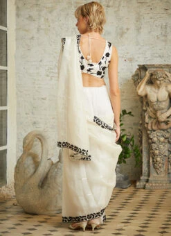 White Pure Silk Embroidered Hand Work Saree Party Wear 7 White Pure Silk Embroidered Hand Work Saree Party Wear -C Bazaar Shop white art silk embroidered hand work saree saksi204978 b