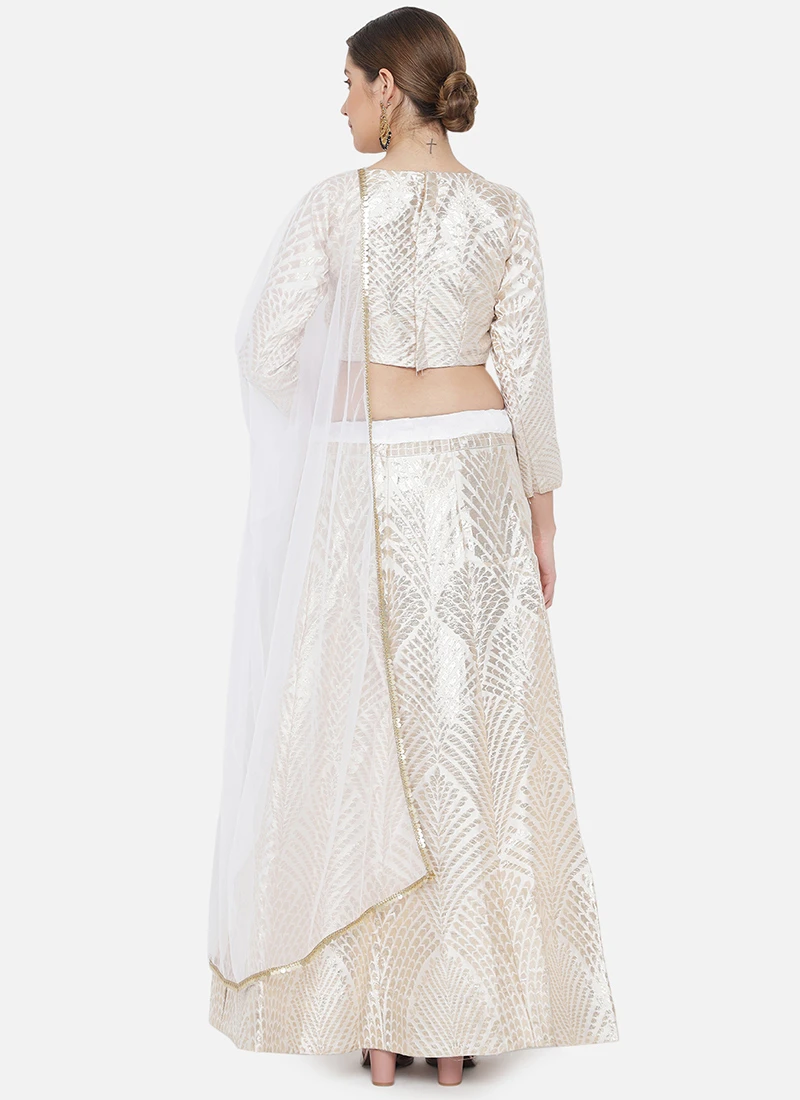 White Art Silk Gota A Line Lehenga Festive Wear 4 White Art Silk Gota A Line Lehenga Festive Wear - Image 4