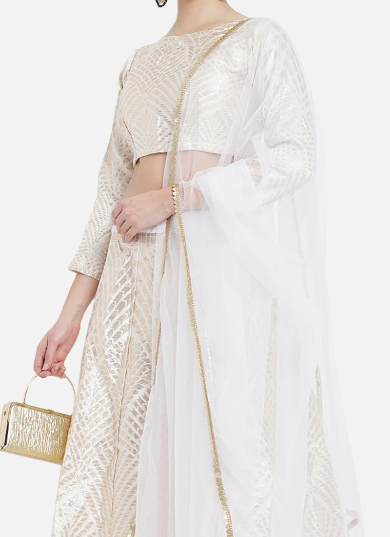 White Art Silk Gota A Line Lehenga Festive Wear 1 White Art Silk Gota A Line Lehenga Festive Wear