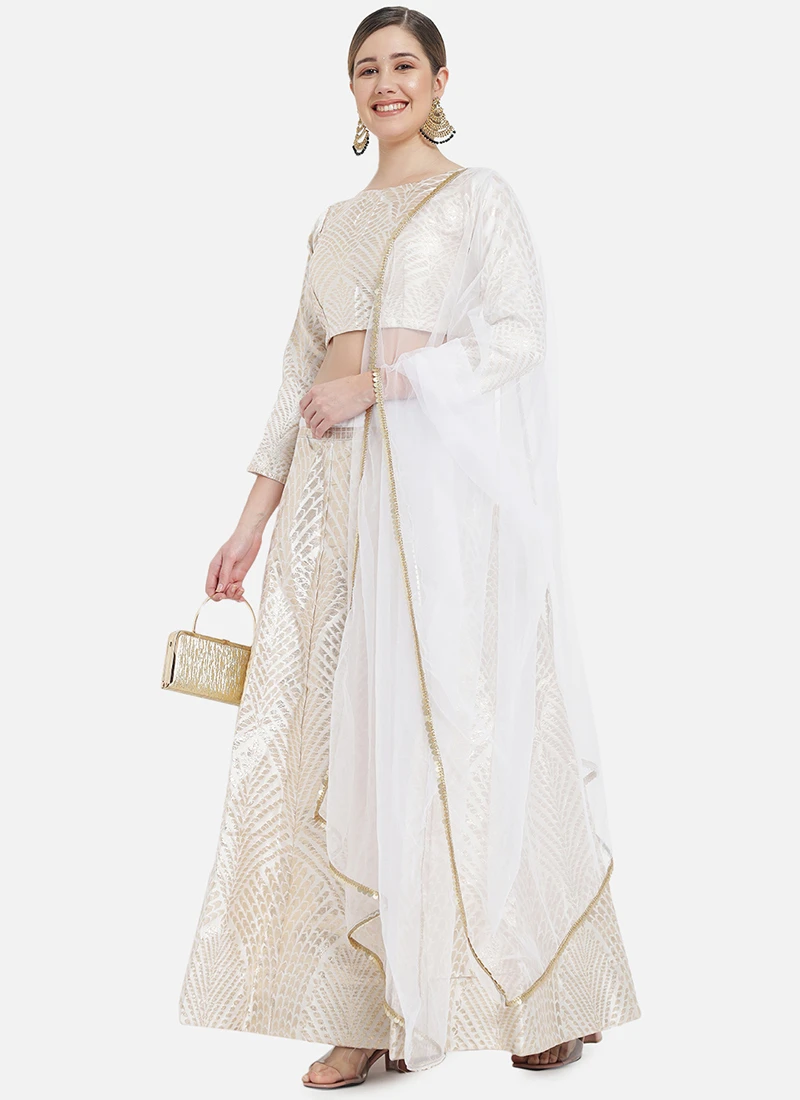 White Art Silk Gota A Line Lehenga Festive Wear 3 White Art Silk Gota A Line Lehenga Festive Wear - Image 3