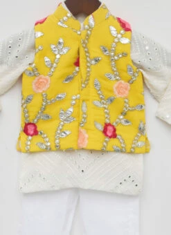 White Art Silk Mirror Embroidered Bandi Set Party Wear