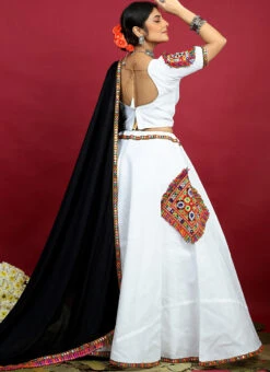 White Blended Kutch N Mirror Work Chaniya Choli Festive Wear -C Bazaar Shop white blended kutch n mirror work chaniya choli ghsom2777 b