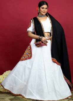 White Blended Kutch N Mirror Work Chaniya Choli Festive Wear -C Bazaar Shop white blended kutch n mirror work chaniya choli ghsom2777 u