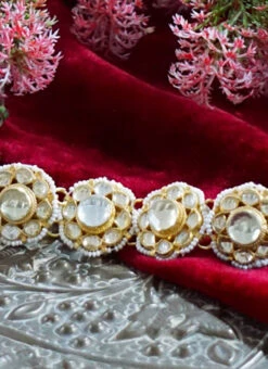 White Brass Kundan Hand Ring Party Wear
