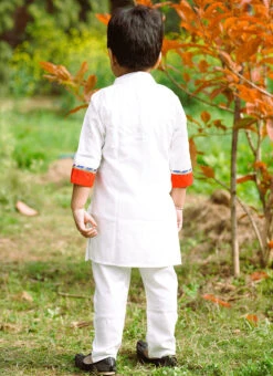 White Cotton Kids Boys Kurta Pyjama Party Wear -C Bazaar Shop white cotton kids boys kurta pyjama kdbjhavmb11 b