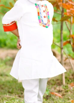 White Cotton Kids Boys Kurta Pyjama Party Wear