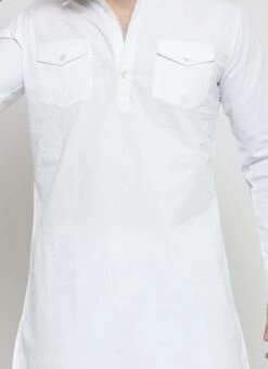 White Cotton Pathani Set Party Wear