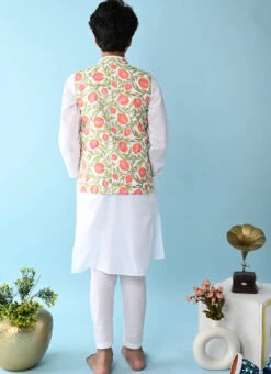 White Cotton Printed Kurta Pyjama Leisure Wear -C Bazaar Shop white cotton printed kurta pyjama kdbntcs130 b