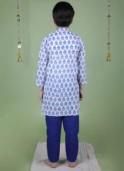 White Cotton Printed Stitched Kurta Pyjama For Boys Festive Wear -C Bazaar Shop white cotton printed stitched kurta pyjama for boys kdbntcs47 b