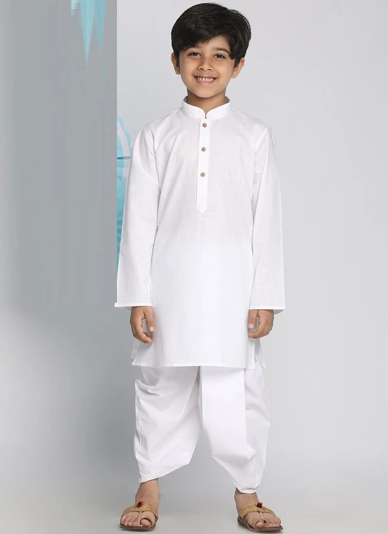 White Cotton Solid Stitched Kurta Pyjama Party Wear 2 White Cotton Solid Stitched Kurta Pyjama Party Wear - Image 2