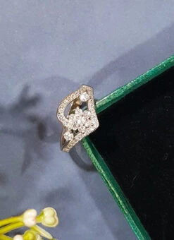 White Curve Silver Brass Ring Party Wear