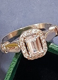 White Cushion Silver Brass Ring Party Wear