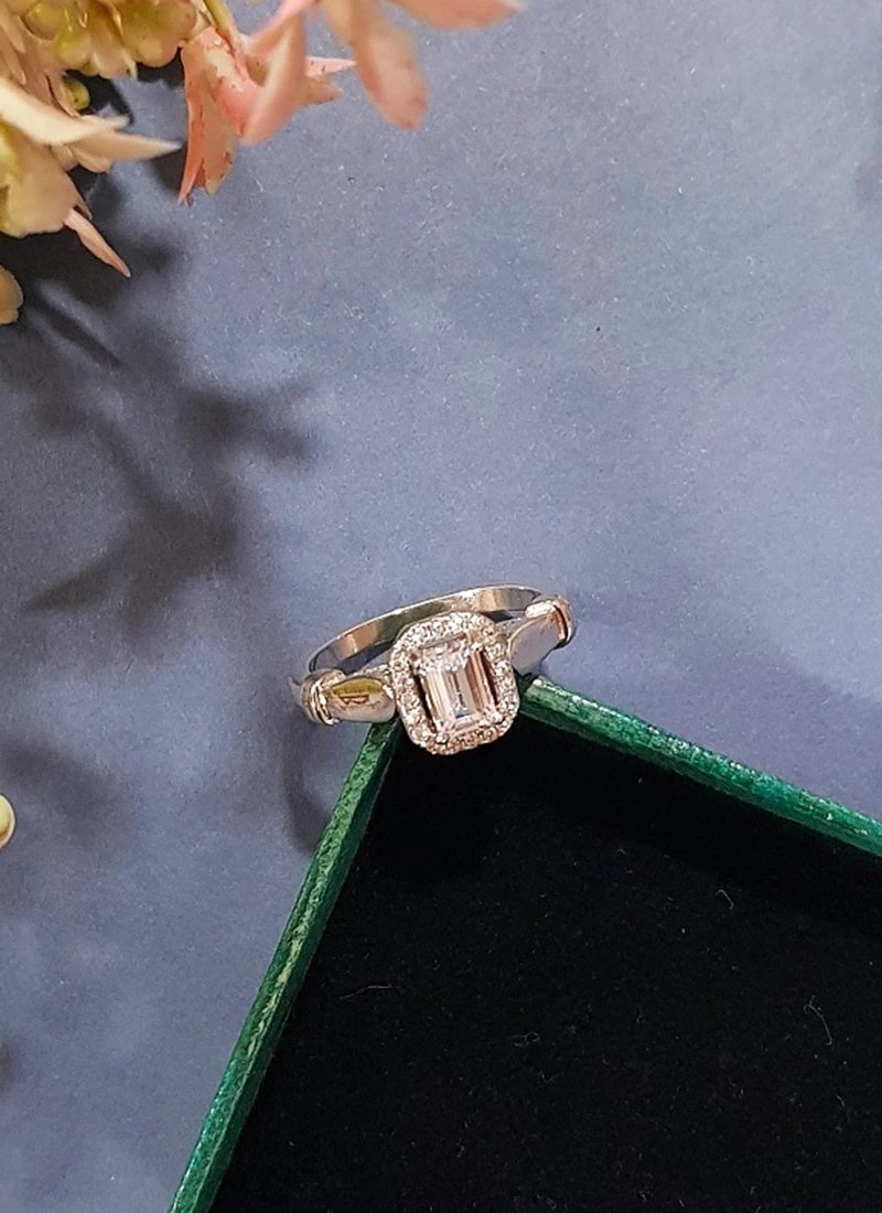 White Cushion Silver Brass Ring Party Wear 2 White Cushion Silver Brass Ring Party Wear - Image 2