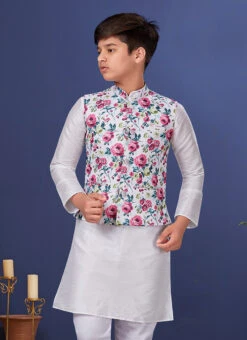 White Dhupion Silk Bandi Set -C Bazaar Shop white dhupion silk bandi set kdbsrk535 b