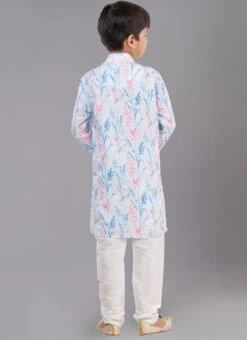 White Digital Printed Kids Kurta Pyjama Party Wear -C Bazaar Shop white digital printed kids kurta pyjama kdbkvs795 b