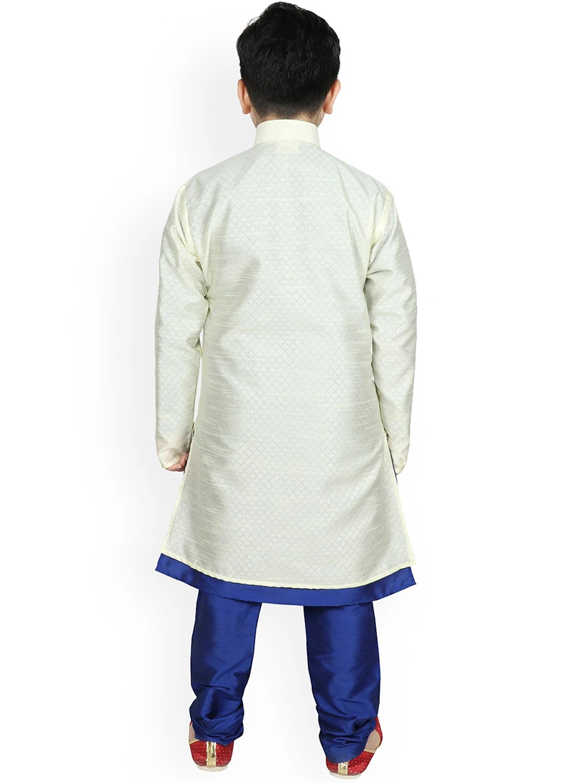 White Dupion Silk Boys Kurta Pyjama Festive Wear 3 White Dupion Silk Boys Kurta Pyjama Festive Wear - Image 3