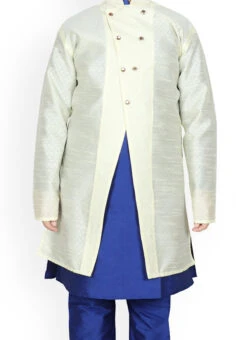 White Dupion Silk Boys Kurta Pyjama Festive Wear