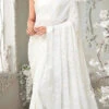 White Faux Georgette Sequins Saree Party Wear