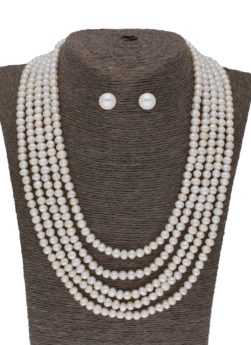 White Five Layered Necklace Set Party Wear 2 White Five Layered Necklace Set Party Wear - Image 2