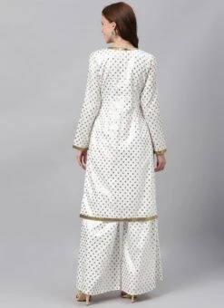 White Foil Print Knee Length Kurta Set Festive Wear 11 White Foil Print Knee Length Kurta Set Festive Wear -C Bazaar Shop white foil print knee length kurta set KSBS02001245 b
