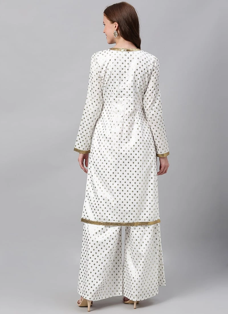 White Foil Print Knee Length Kurta Set Festive Wear 4 White Foil Print Knee Length Kurta Set Festive Wear - Image 4