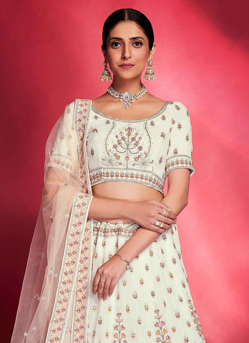 White Georgette A Line Lehenga Wedding Wear 4 White Georgette A Line Lehenga Wedding Wear - Image 4