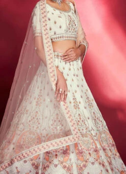White Georgette A Line Lehenga Wedding Wear