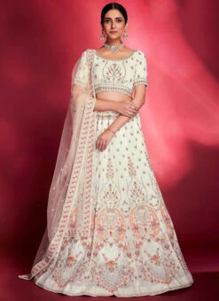 White Georgette A Line Lehenga Wedding Wear 6 White Georgette A Line Lehenga Wedding Wear -C Bazaar Shop white georgette a line lehenga ghska463972002 u