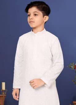 White Georgette Embroidered Boys Kurta Pyjama -C Bazaar Shop white georgette embroidered boys kurta pyjama kdbmvs601 b