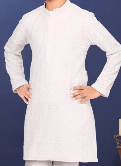 White Georgette Embroidered Boys Kurta Pyjama